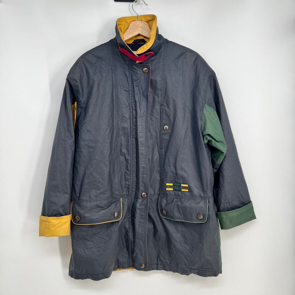 Vtg Bernardo Nautical Sailing Jacket Windbreaker Raincoat Medium Colorblock Navy